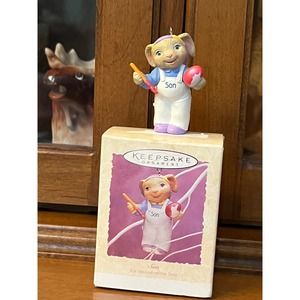 Vintage Hallmark Easter "Son" Brown Rabbit Painting Eggs Ornament